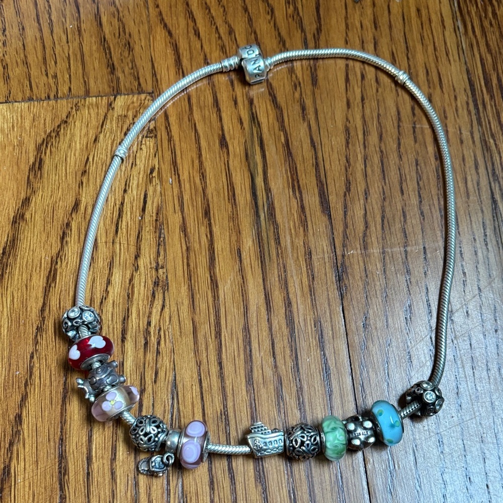 Pandora Silver necklace with 13 Beads length is 15.8 in (40 cm)